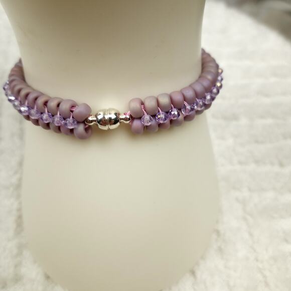 HANDMADE ~Lavender Sparkle Herringbone  & Crystals Bracelet ~6¼'' - Picture 2 of 7